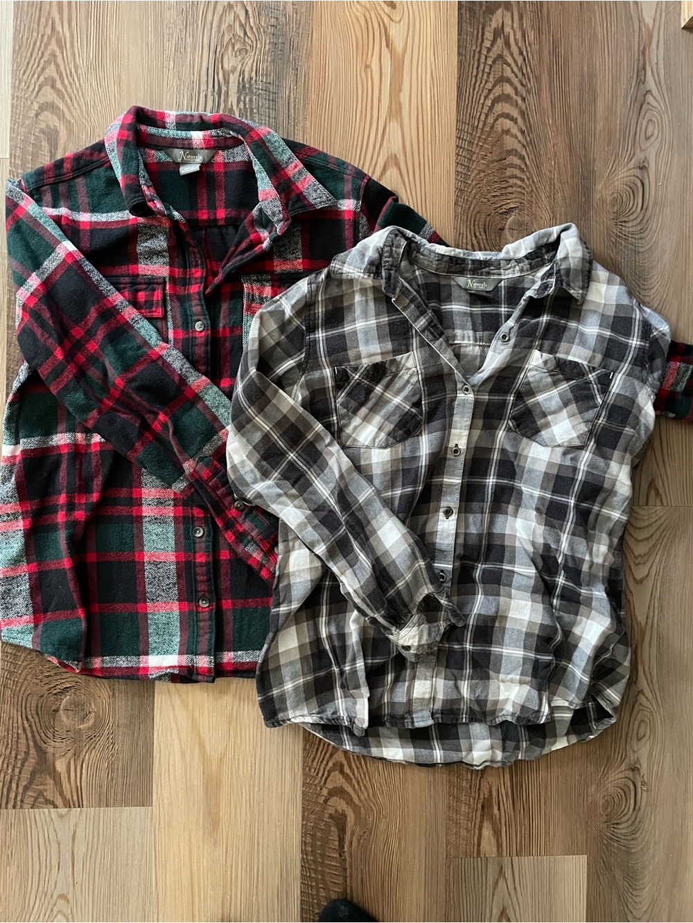 Women’s flannel Plaid Button-Up Shirt - Red/Green and Black/White